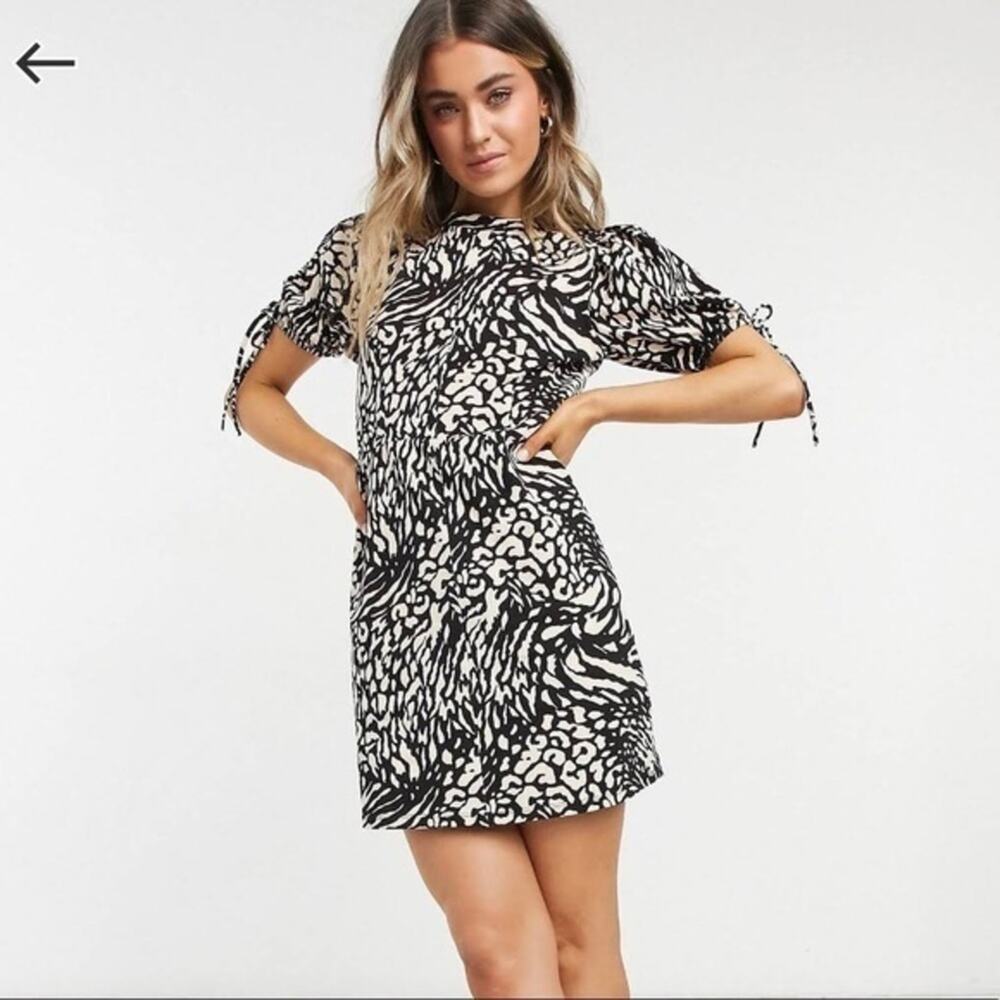 Topshop Women Leopard Zebra Tiger Print Business Casual Puff Sleeve Mini Dress 4